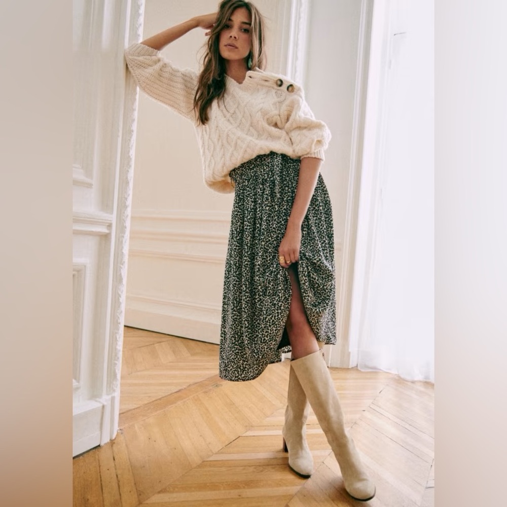 NWOT Sezane Elie Skirt Leopard Print 34 XS